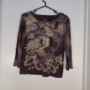 Special Tees " North Country" Chocolate Shop Embellished Top Sz L